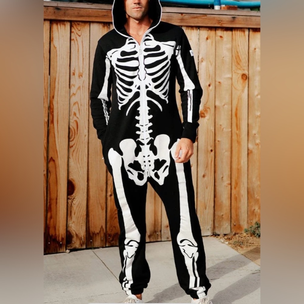 💀New! Tipsy Elves Unisex Skeleton Thick Onesie - Picture 4 of 16